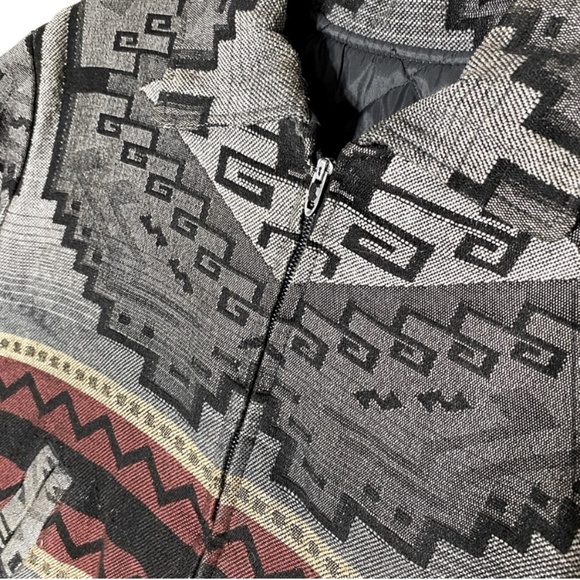 Grey Western Southwestern Jacquard Bomber Style Jacket S - Picture 6 of 12
